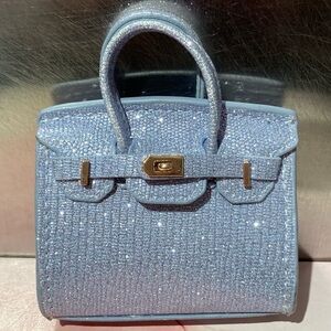 👜✨ Handmade Mini Lavender Blue Glitter Birkin AirPods Tote Bag Charm Miniature